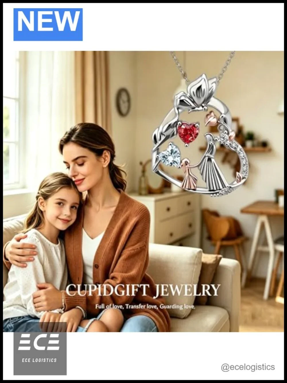 14K 18K Gold Plated Double Heart Birthstone Pendant Necklace Gift